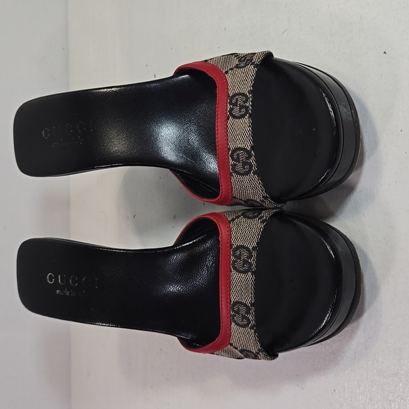 Gucci Vintage GG Logo Monogram Wedge Mules Heels 6½ - Picture 2 of 12